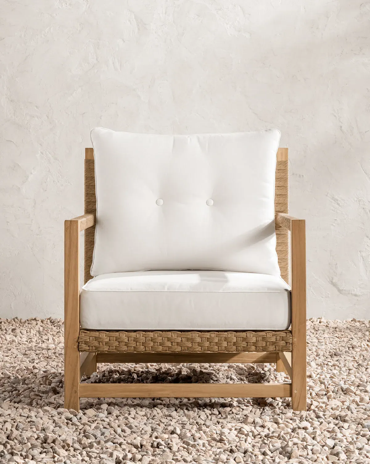 Lindon Outdoor Lounge Chair - White, Teak & Wicker product