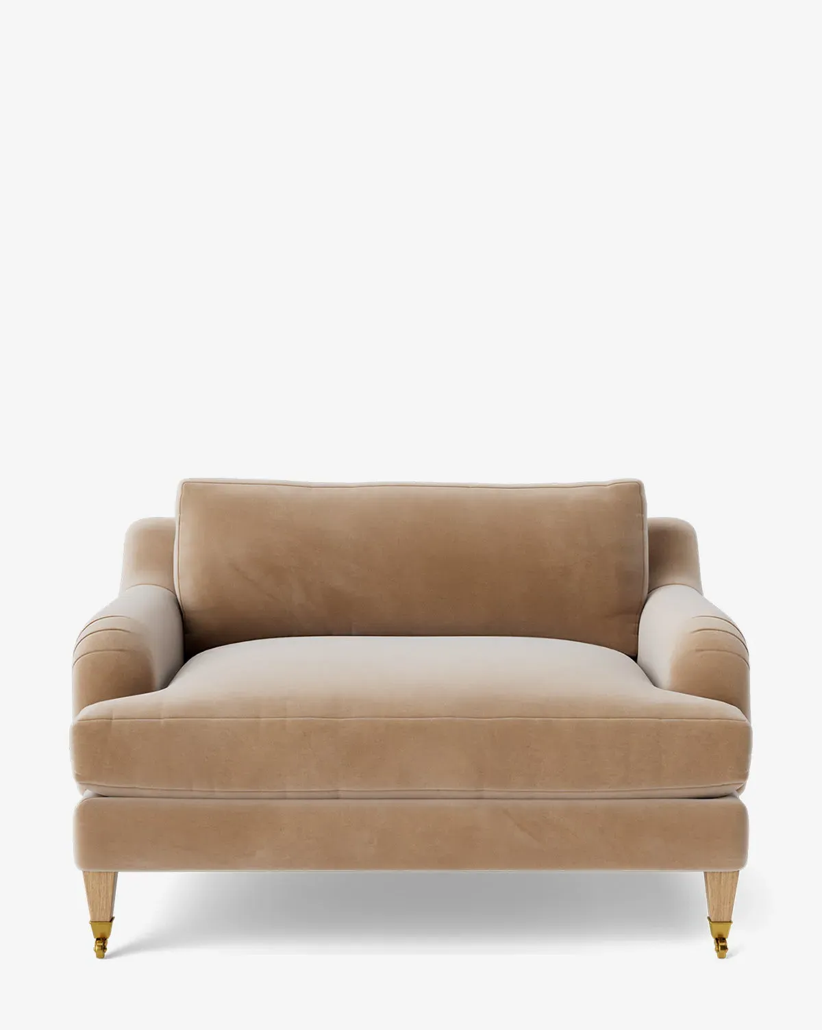 Lucille English Roll Arm Chair and a Half - Fawn Velvet, Natural Oak product