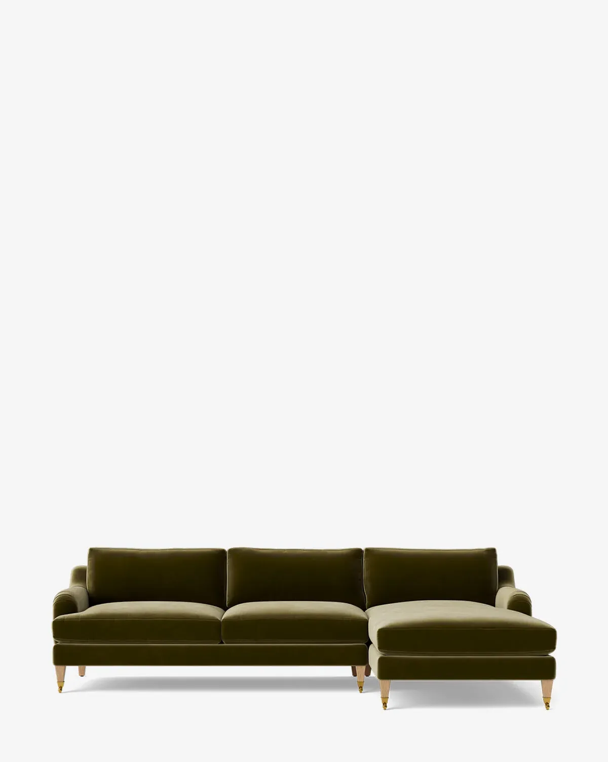 Lucille English Roll Arm Left Chaise Sectional - Olive Velvet, Natural Oak product