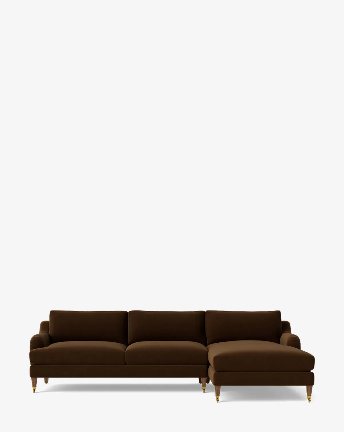 Lucille English Roll Arm Left Chaise Sectional - Praline Velvet, Brown Oak product