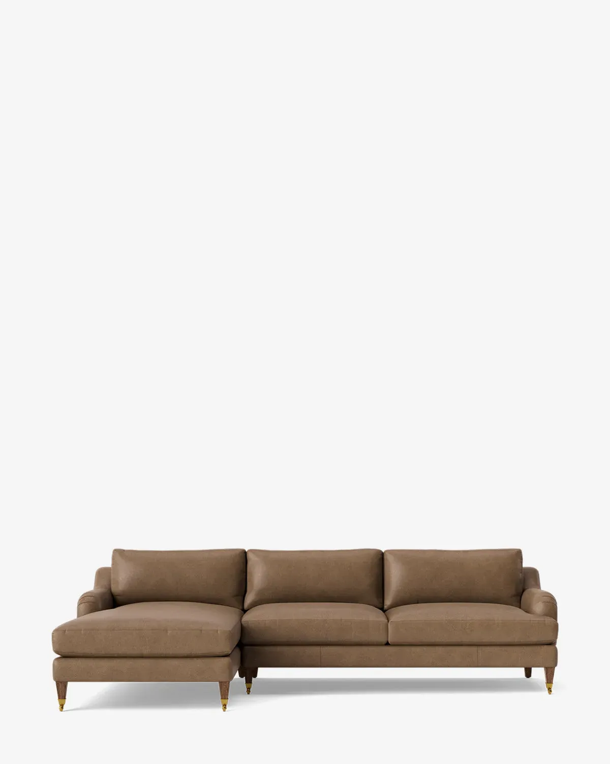 Lucille English Roll Arm Right Chaise Sectional - Driftwood Leather, Brown Oak product