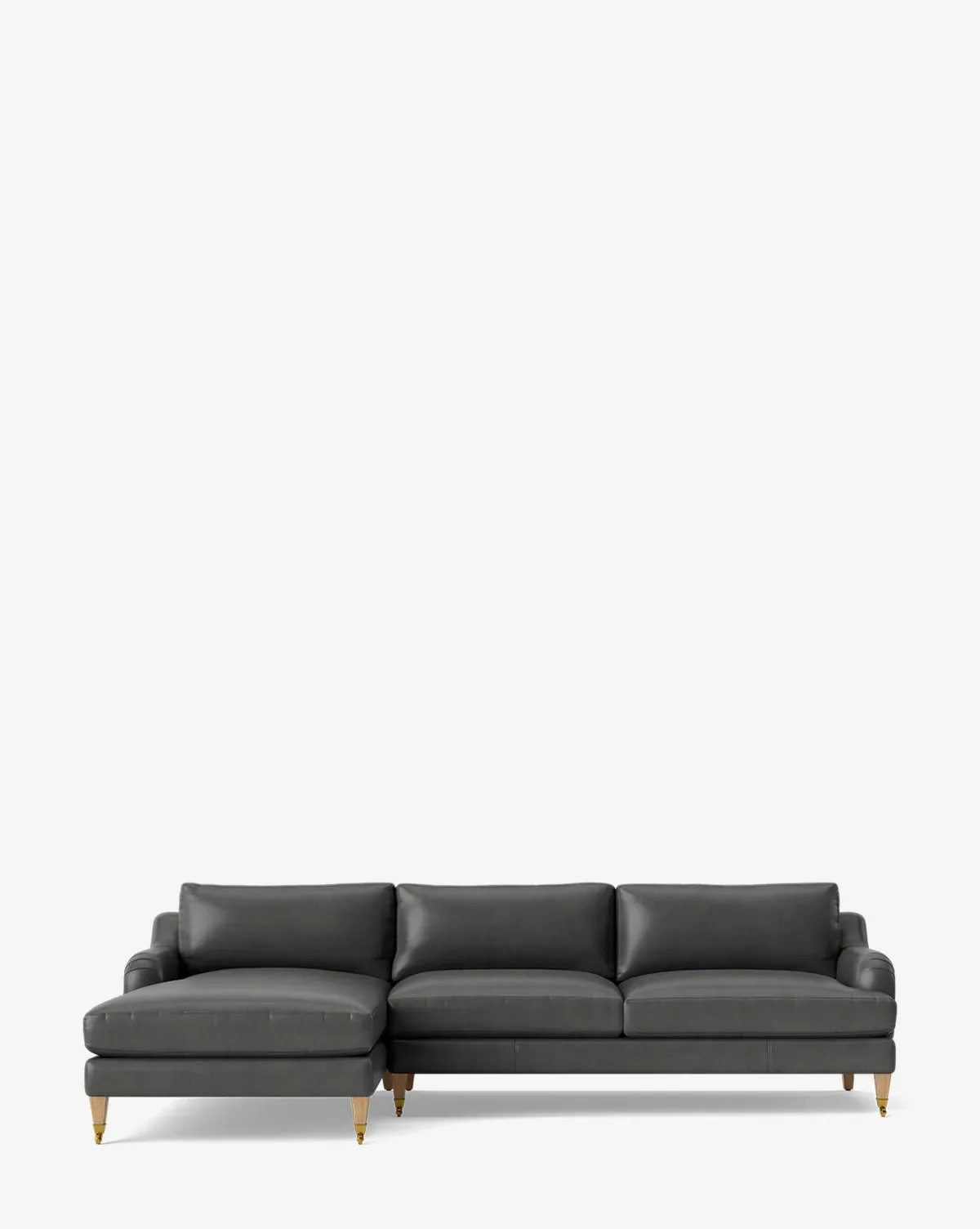 Lucille English Roll Arm Right Chaise Sectional - Flint Leather, Oak product