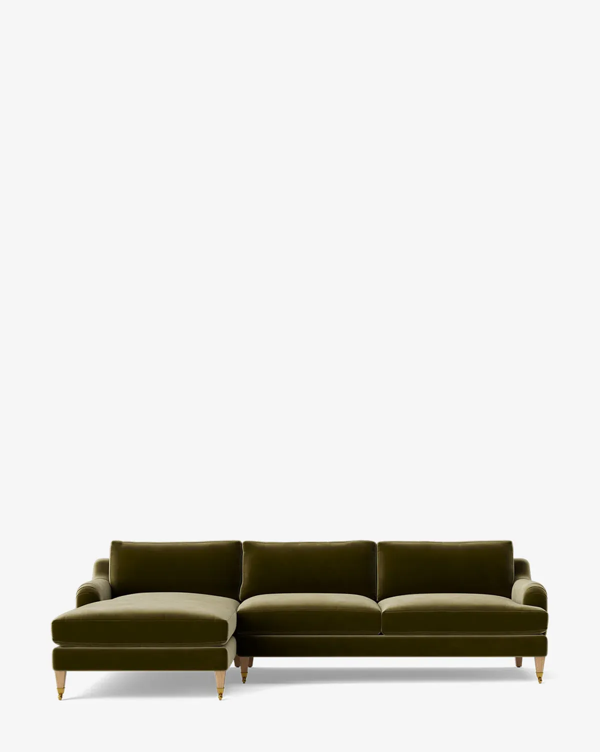 Lucille English Roll Arm Right Chaise Sectional - Olive Velvet, Natural Oak product