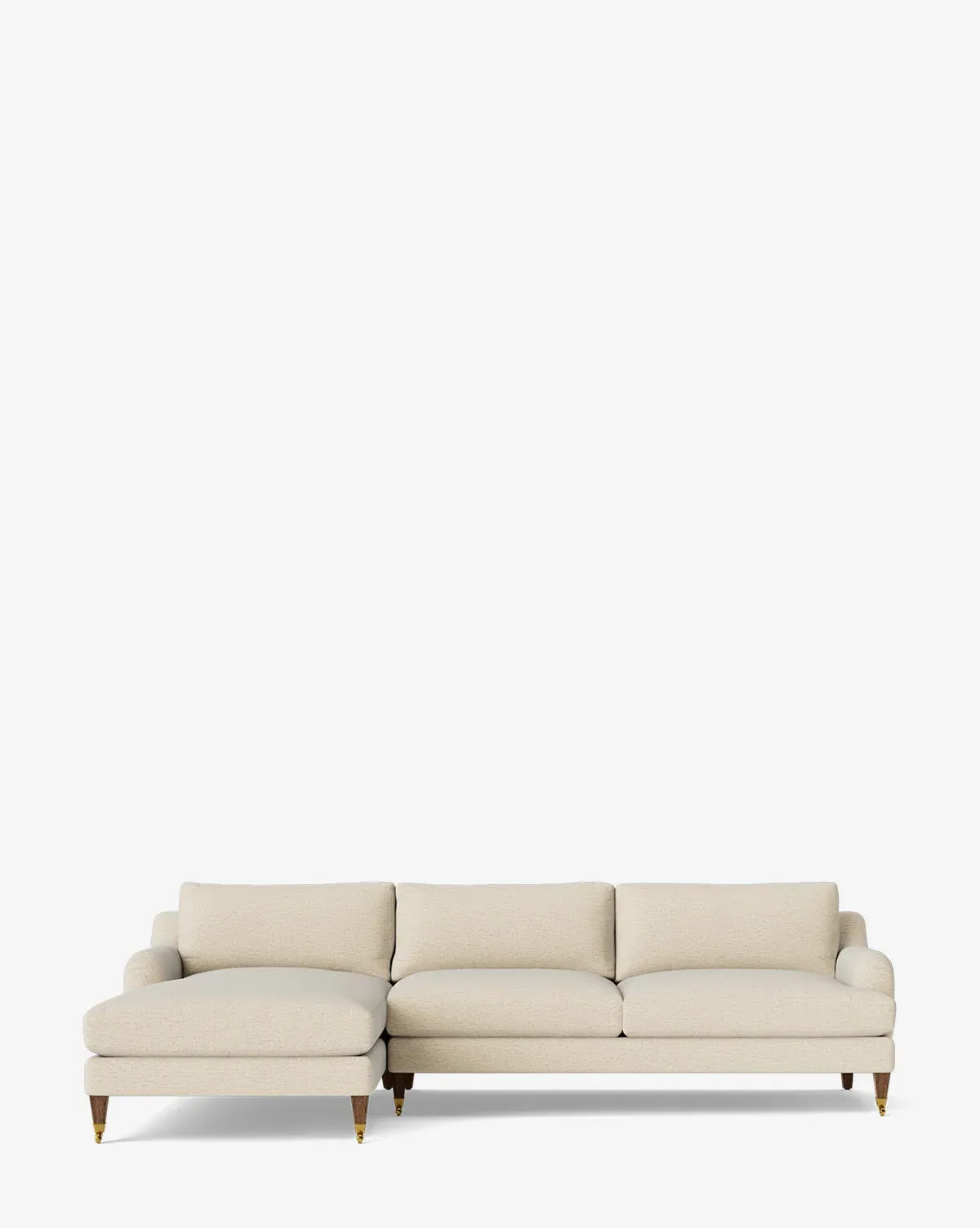Lucille English Roll Arm Right Chaise Sectional - Parchment Crypton, Brown Oak product