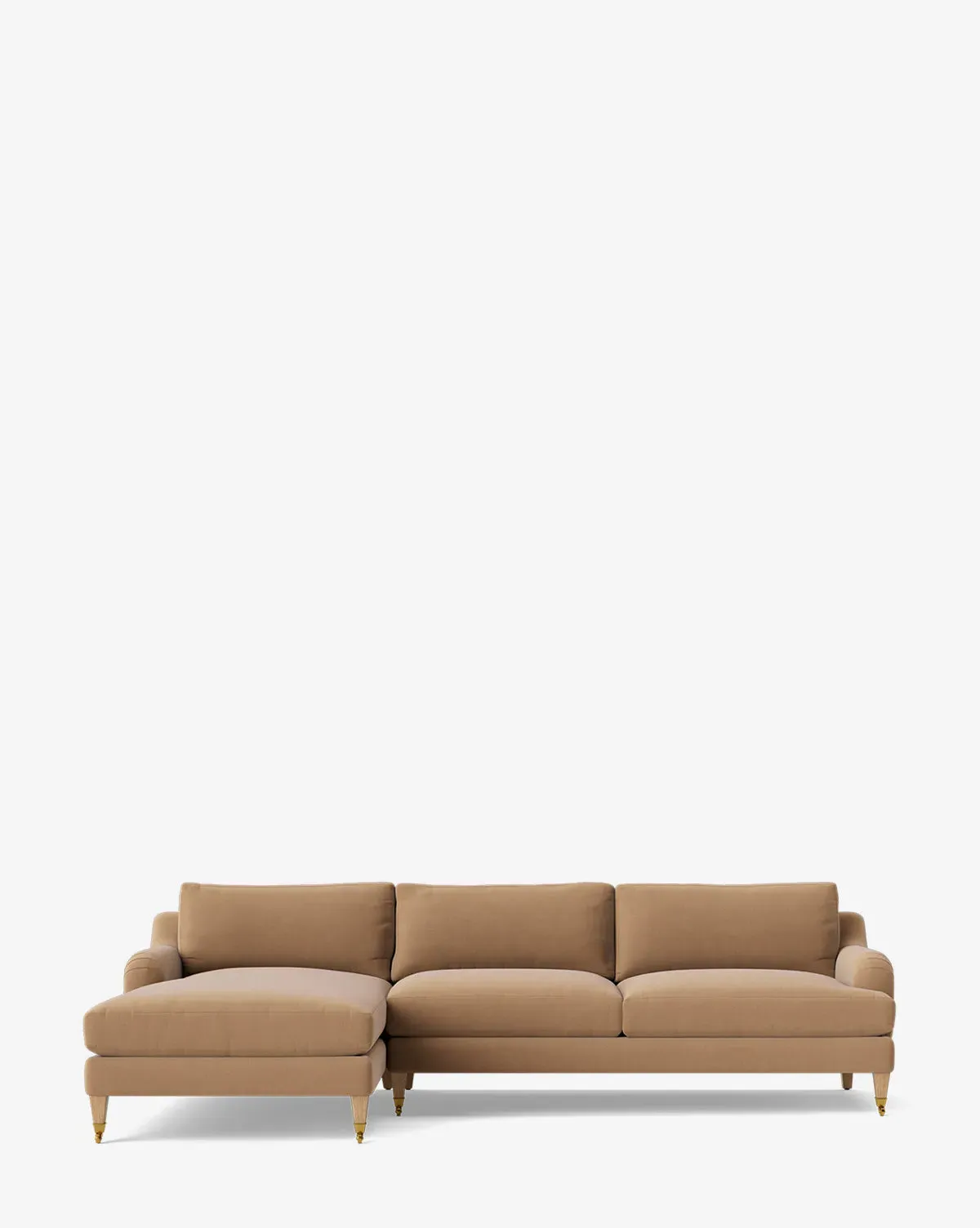 Lucille English Roll Arm Right Chaise Sectional - Toffee Velvet, Natural Oak product