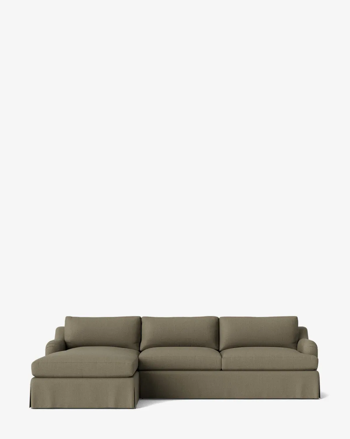 Lucille Skirted English Roll Arm Chaise Sectional - Khaki, Belgian Linen product