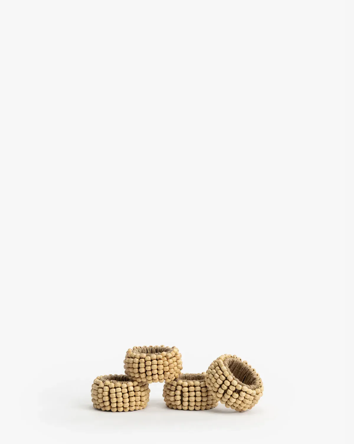 Mango Wood Bead Napkin Rings Set of 4 - Natural product