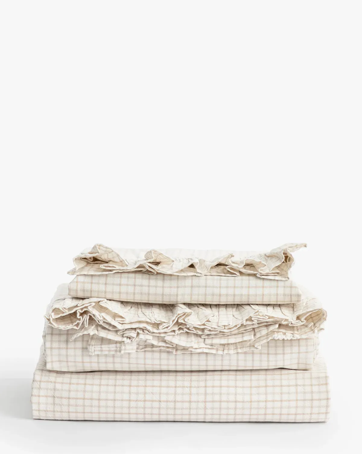 Nell Ruffled Twin Sheet Set - Beige, Cotton product