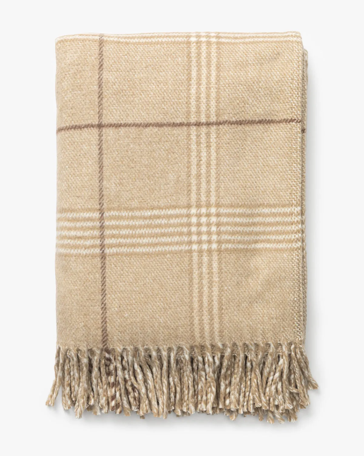 Nottingham Plaid Throw with Fringe - Tan, Cotton Fleece product