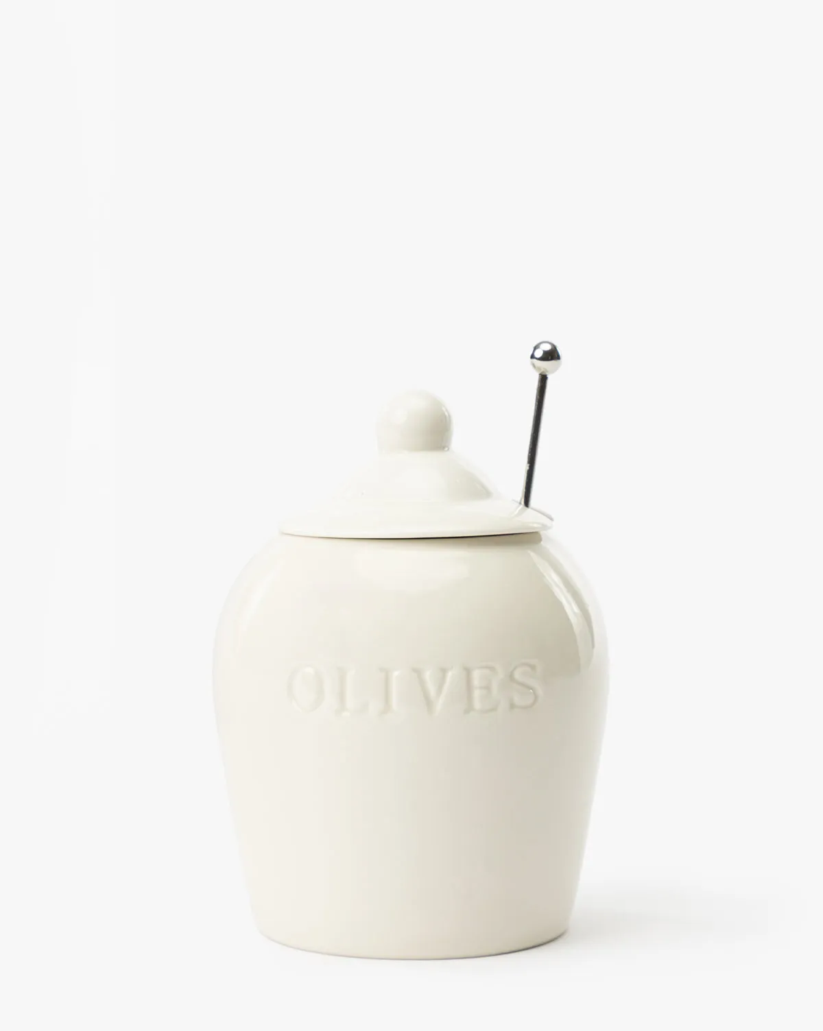 Olive Stoneware Jar with Slotted Spoon - White, Stoneware product