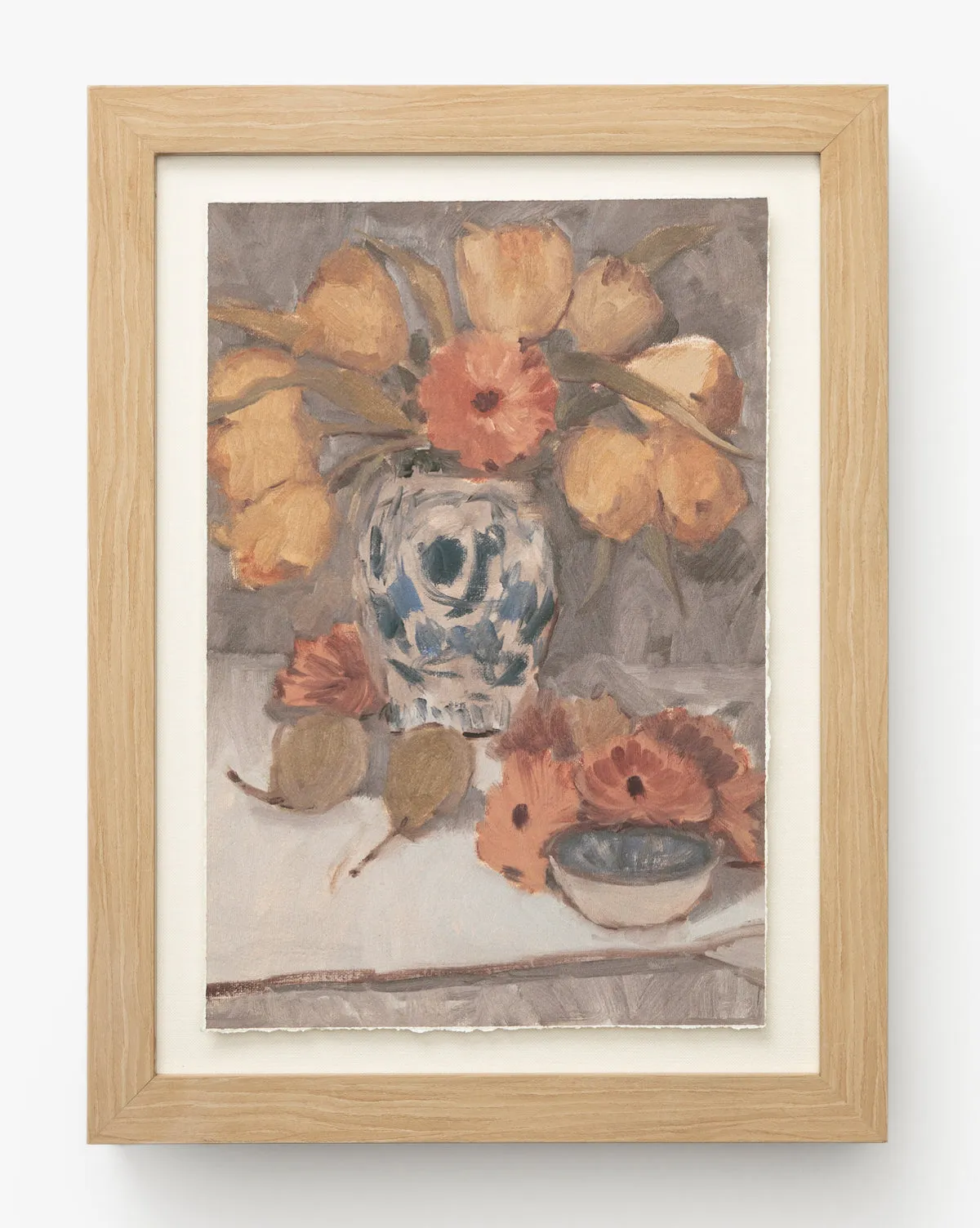 Orange Florals Still Life Framed Print - Wood product