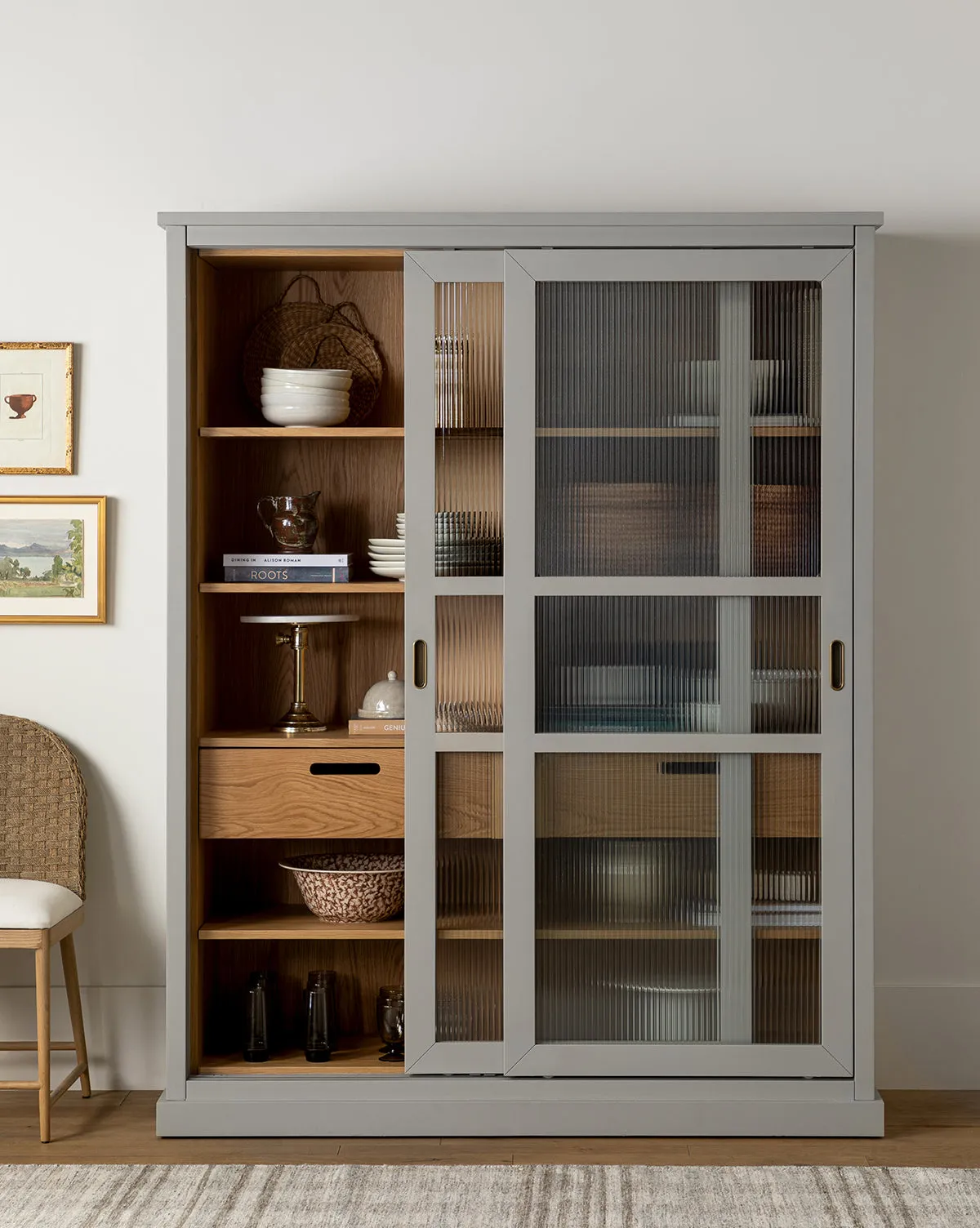 Phillips Cabinet with Sliding Reeded Glass Doors - Painted Oak product
