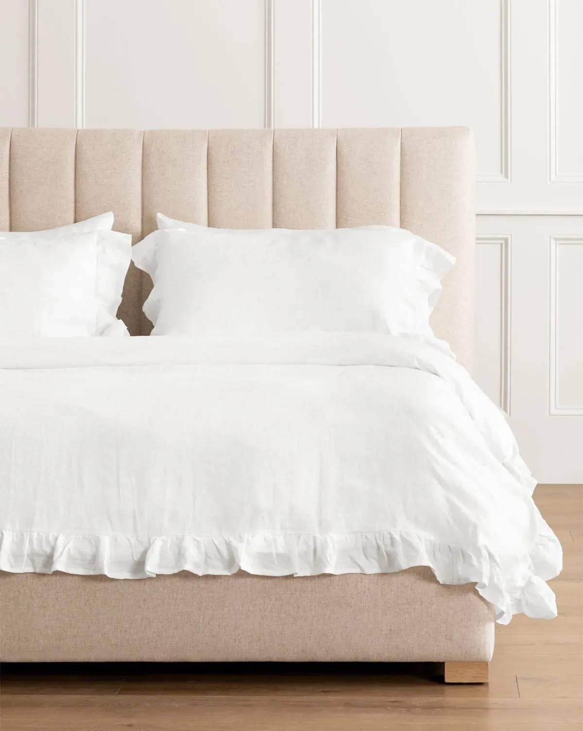 Ruffle Twin Duvet Cover - White, Linen product