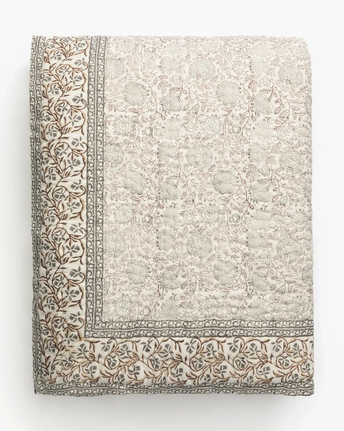 Tulare Block Print Full/Queen Quilt - Cream, Cotton Voile product