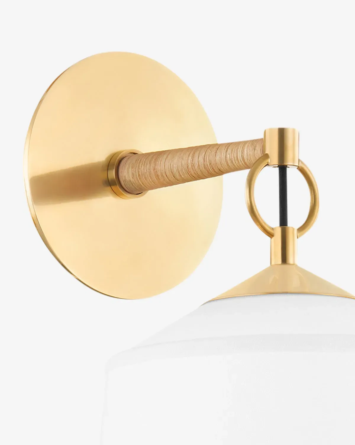 White Plains Drum Shade Wall Sconce - Aged Brass, Rattan product