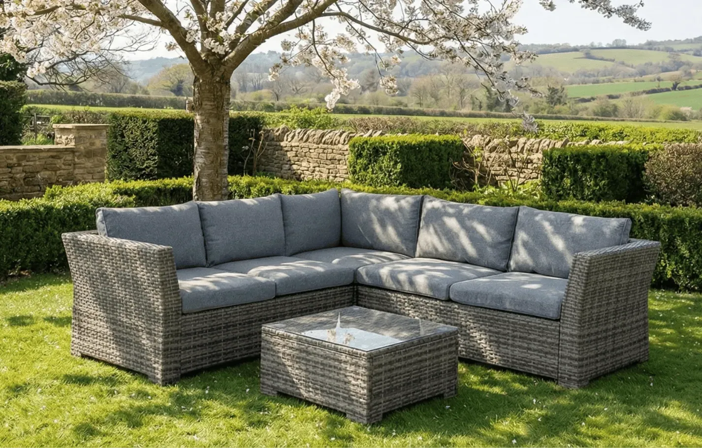 Chesterton 5-Seater Corner Garden Sofa Set with Cover - Grey, Polyrattan product