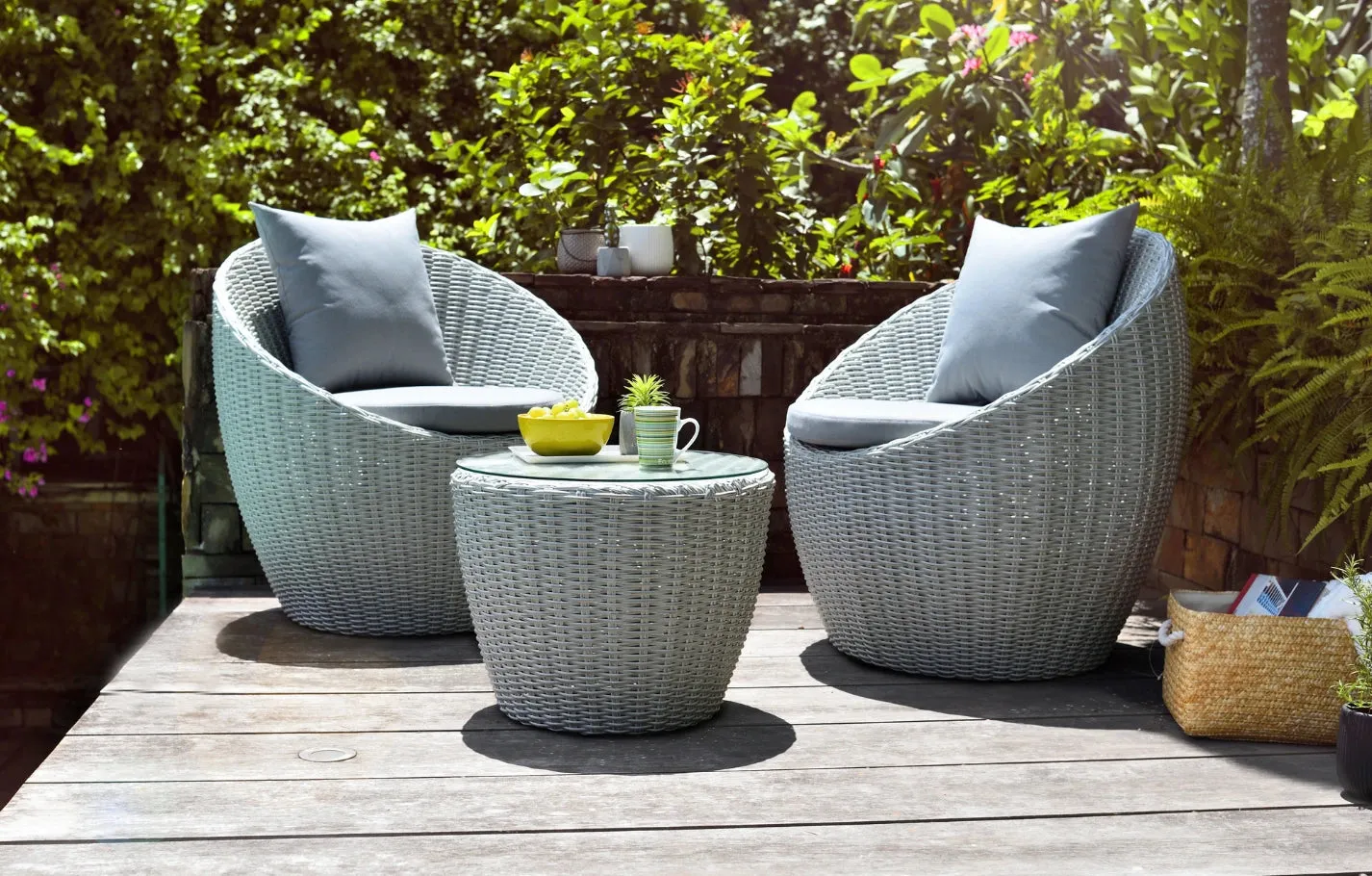 Pod 2-Seater Round Bistro Set with Cushions & Glass Table - Grey, Rattan product
