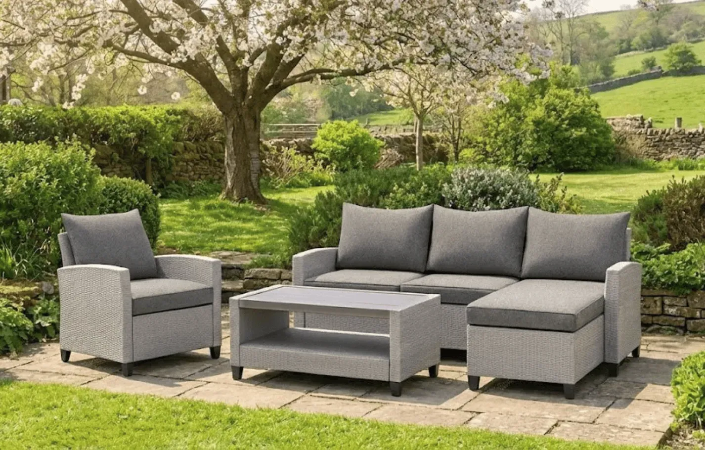 Stockholm 4-Seater Rattan Chaise Lounge Set with Cover - Grey product