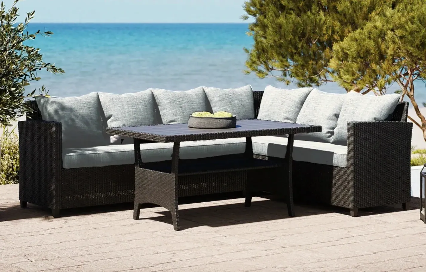 Stockholm 6-Seater Corner Garden Dining and Lounge Set - Black, PE Rattan product