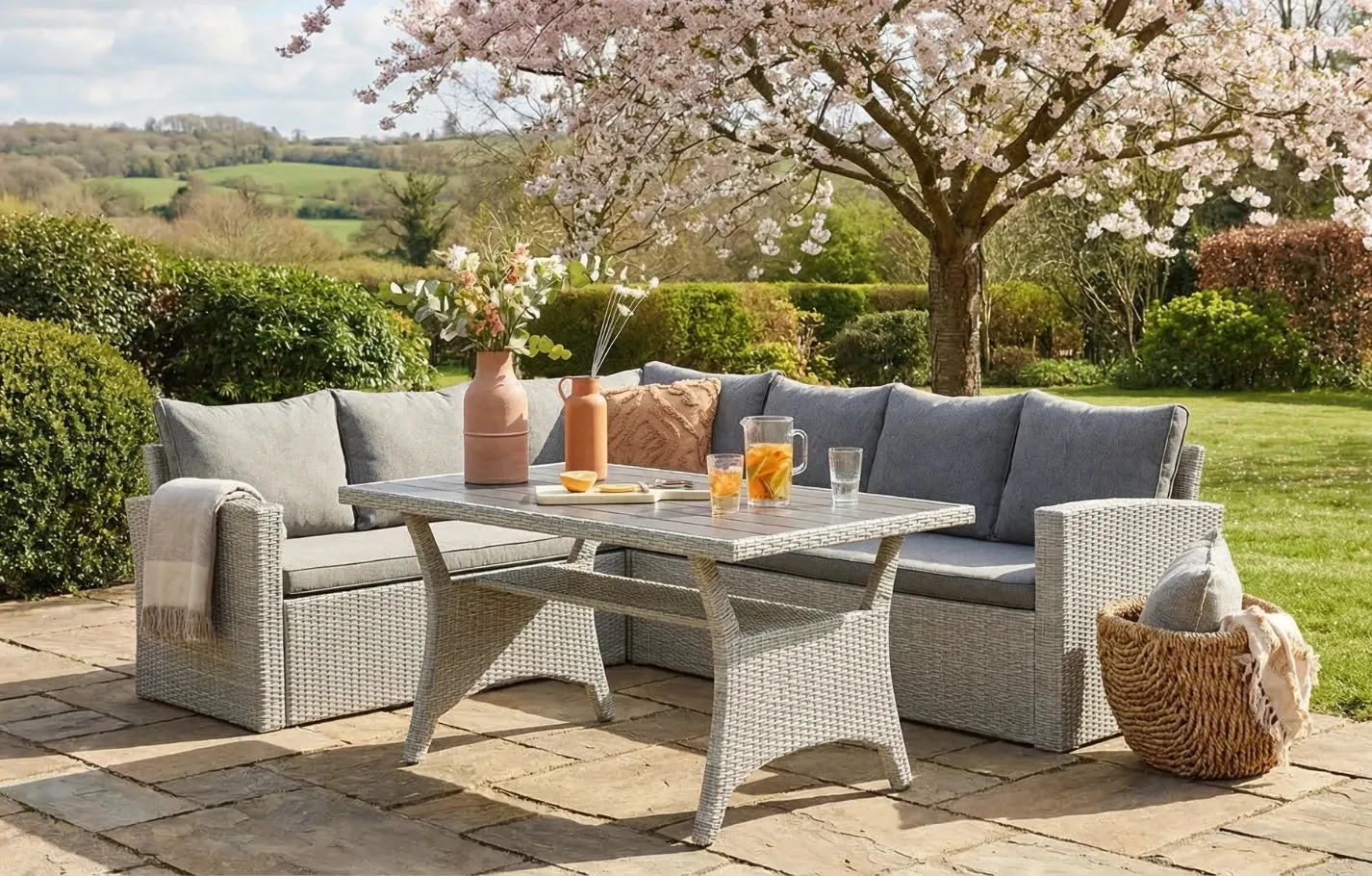 Stockholm 6-Seater Corner Garden Dining Set - Grey, Rattan product