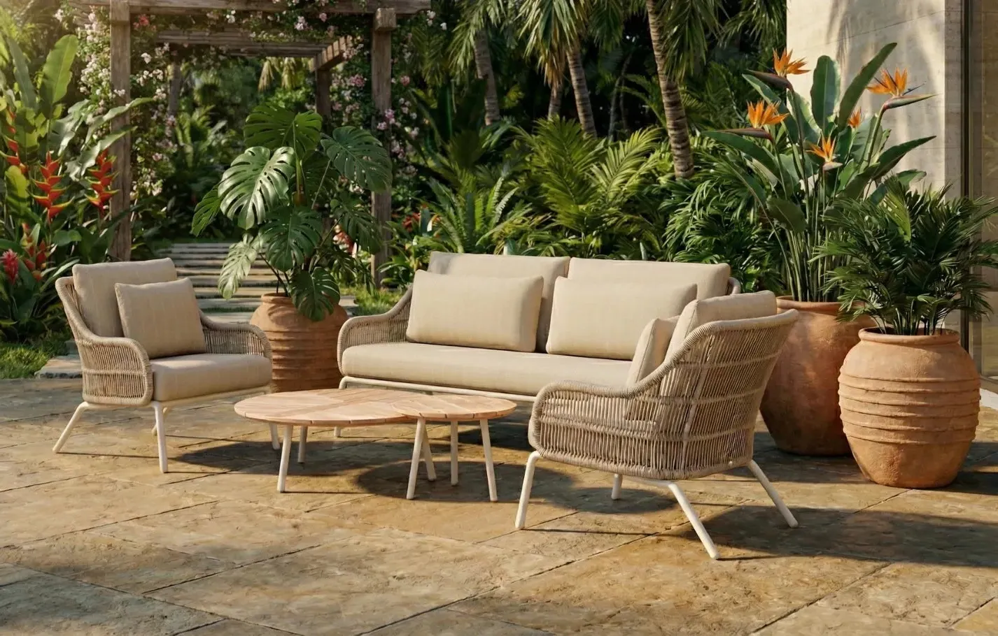 Cora 5-Seater Garden Sofa Set with Round Coffee Tables - Rope, Aluminium product