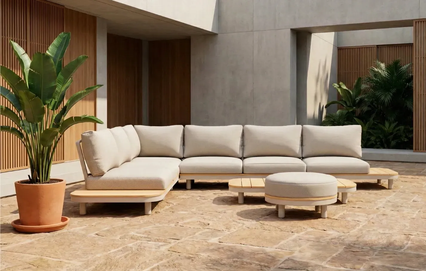 Cove 7-Seater Corner Garden Sofa Set - Acacia Wood, Olefin product