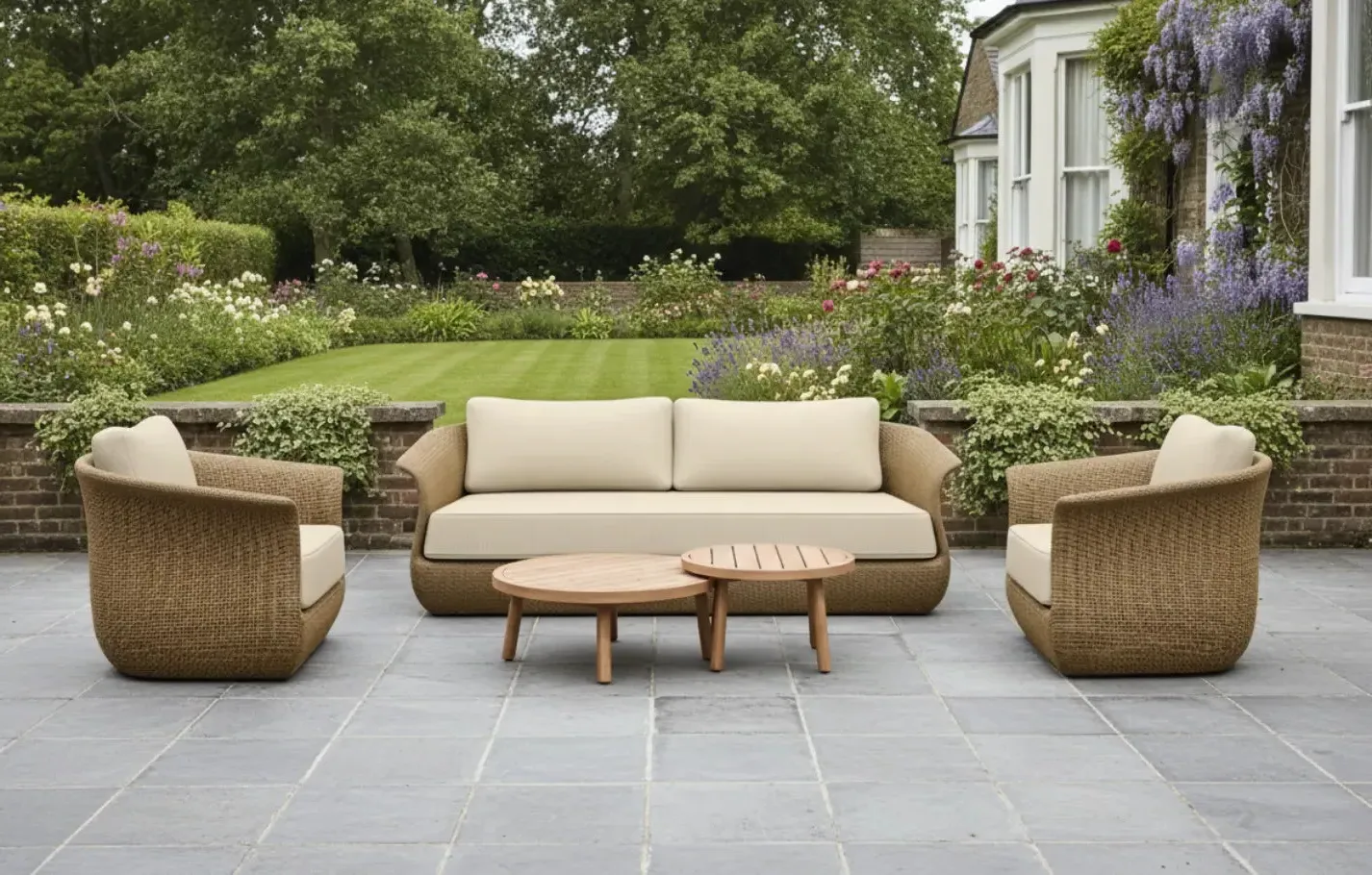 Linden Rattan 5-Seater Outdoor Sofa & Armchair Set with Teak Coffee Tables product