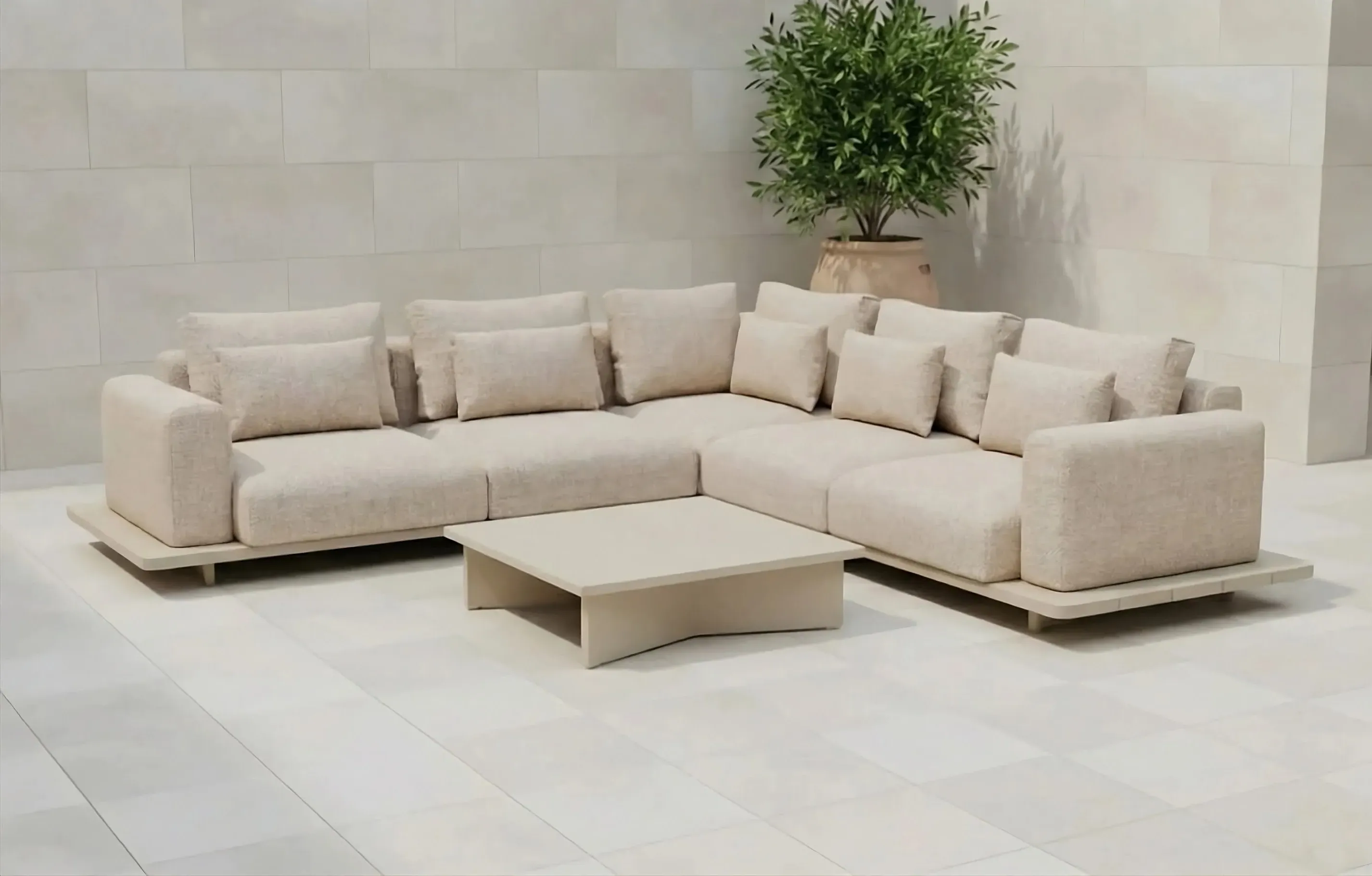 Wren 5-Seater Aluminium Corner Sofa Set with Concrete Table product