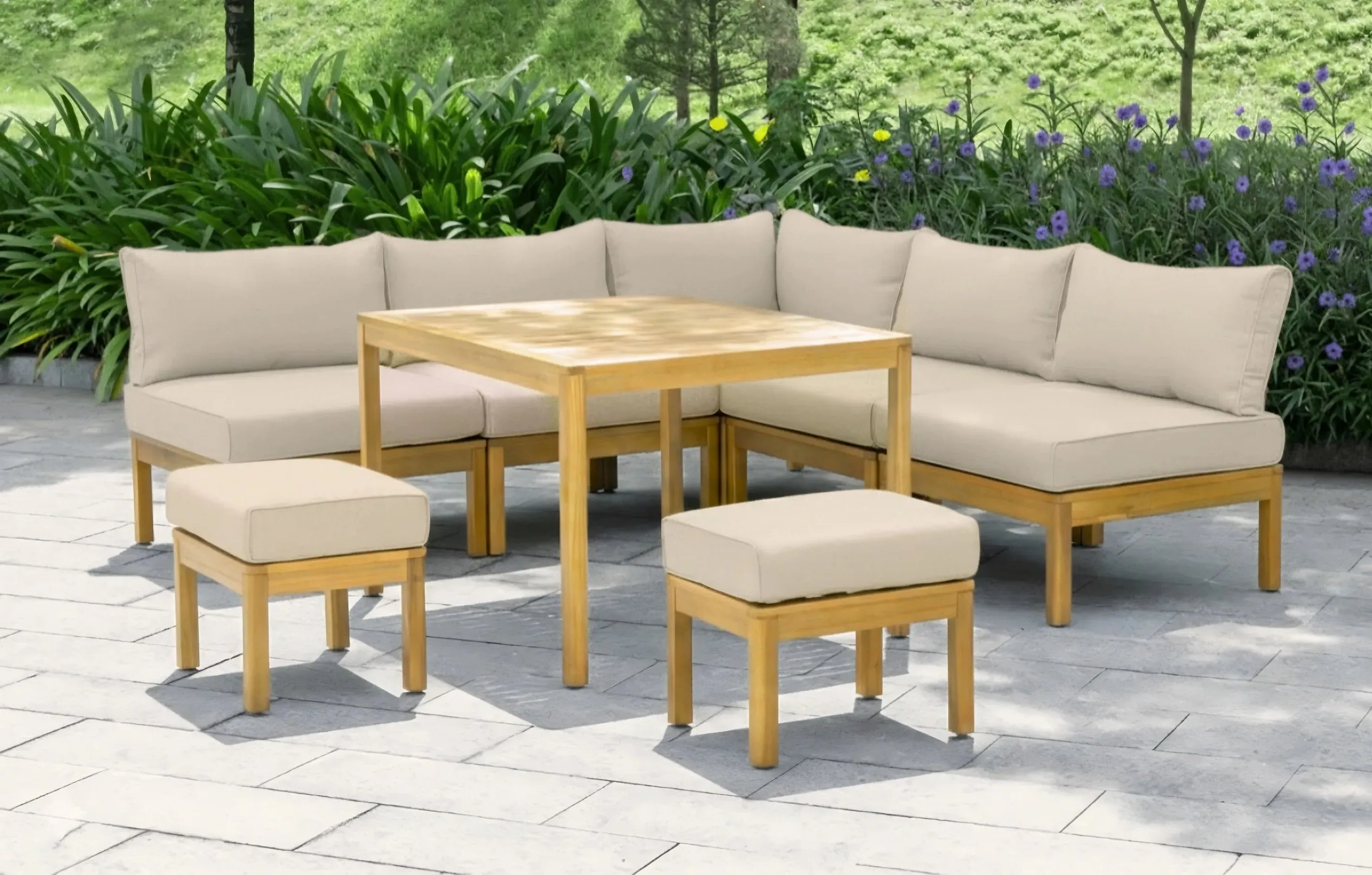 Cali 7-Seater Corner Sofa Lounge and Dining Set - Wood product