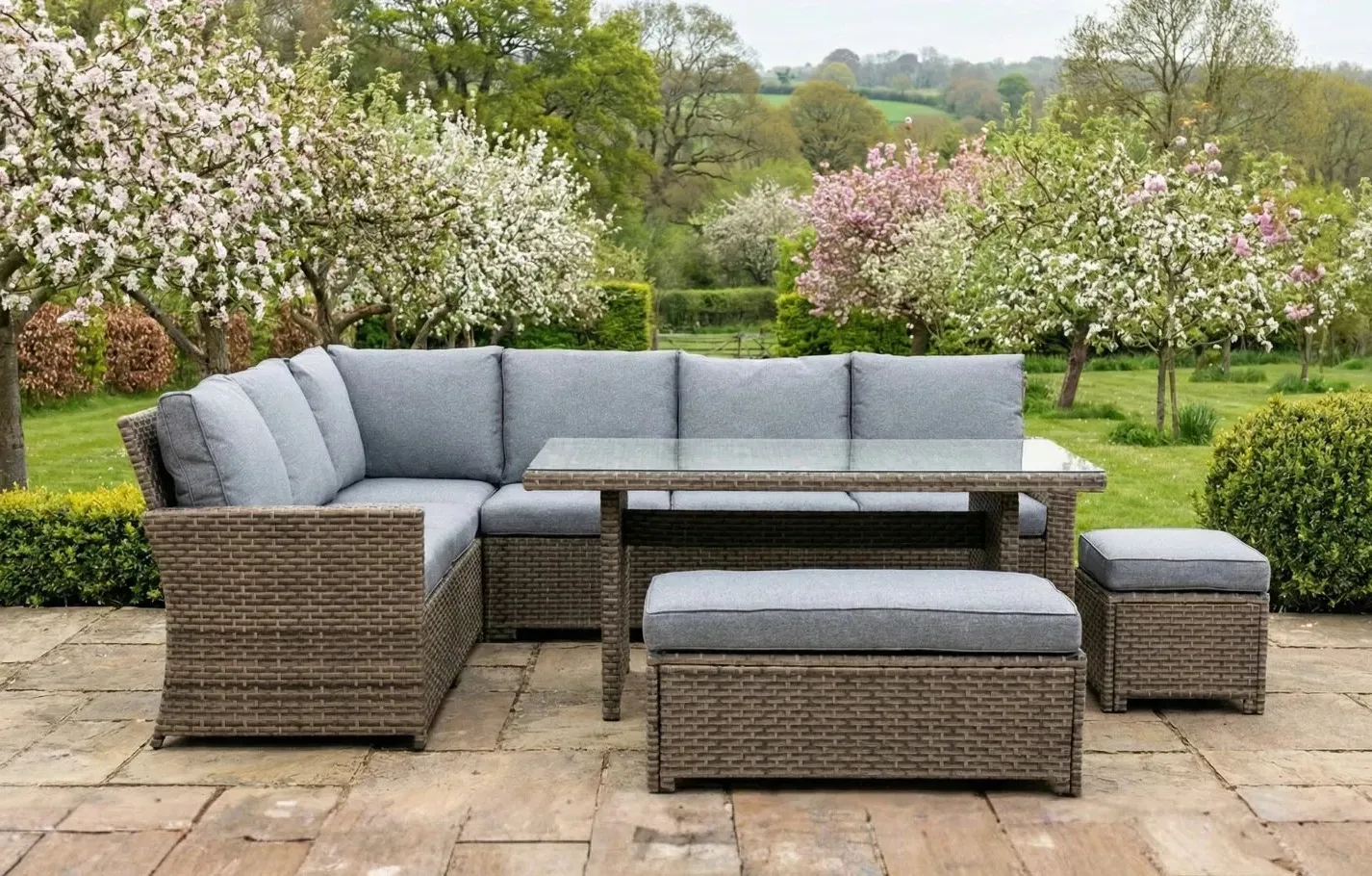 Palma 9-Seater Corner Garden Dining and Lounge Set - Grey, Polyrattan product
