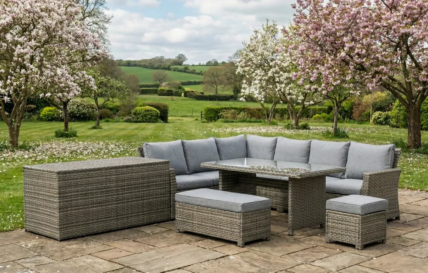 Palma 9-Seater Corner Garden Dining Lounge Set - Grey, Polyrattan product
