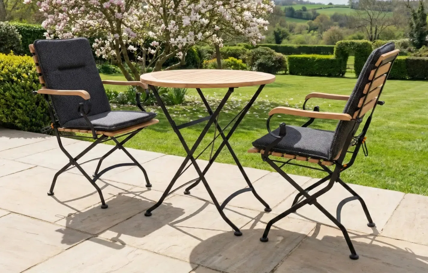 Sicily 2-Seater Round Garden Dining Set - Black, Teak product