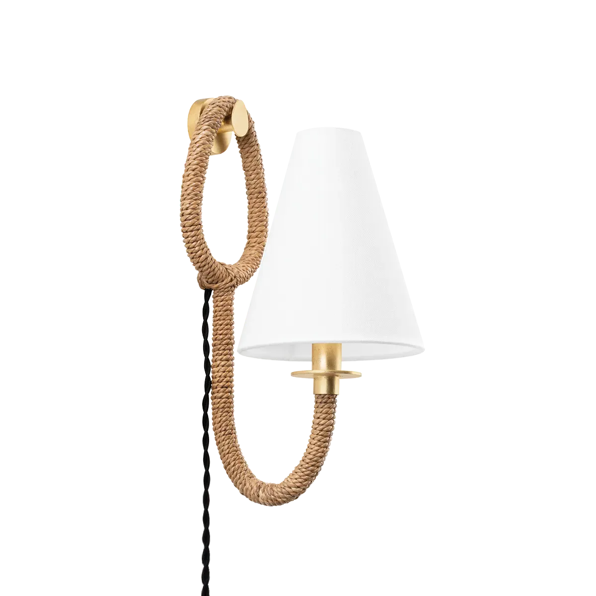 Deven Rope Plug-In Wall Sconce - Off White, Linen product