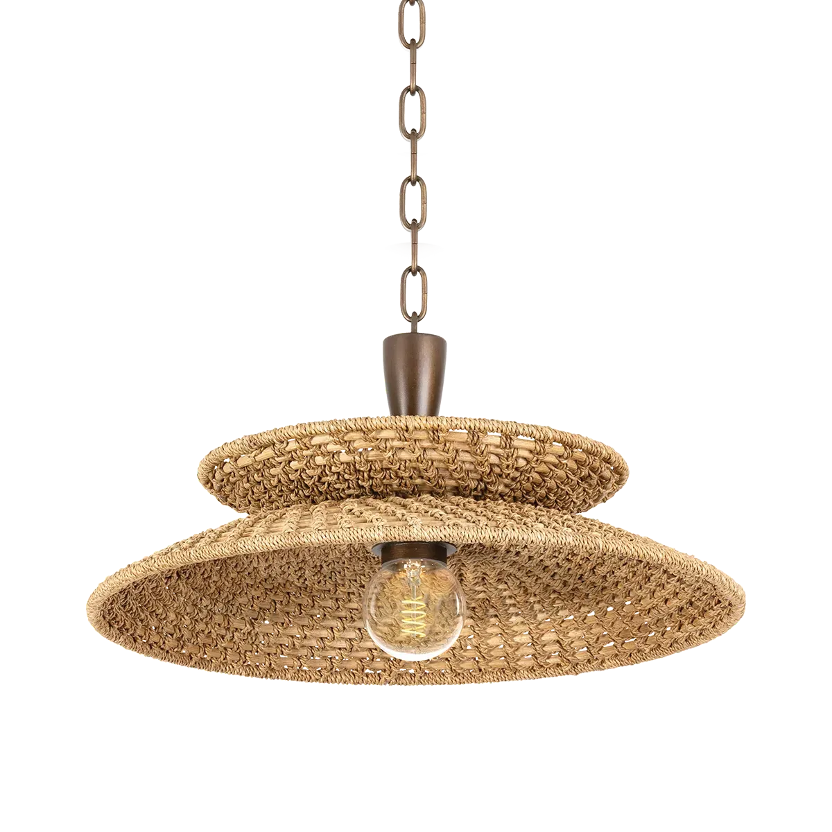 Double Rattan Coastal Bronze Pendant Light - Natural Abaca product
