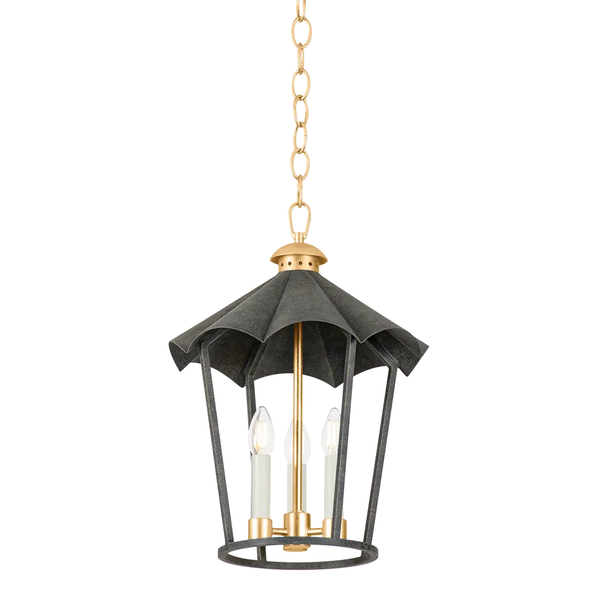 French Vintage Lantern 3-Light Pendant - Gold, Iron product