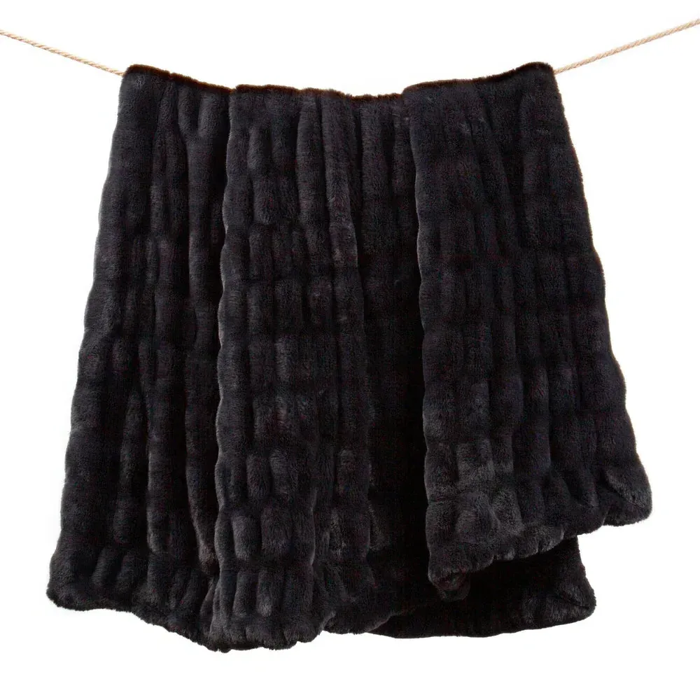 Plush Ruched Double-Sided Throw - Black, Polyester product