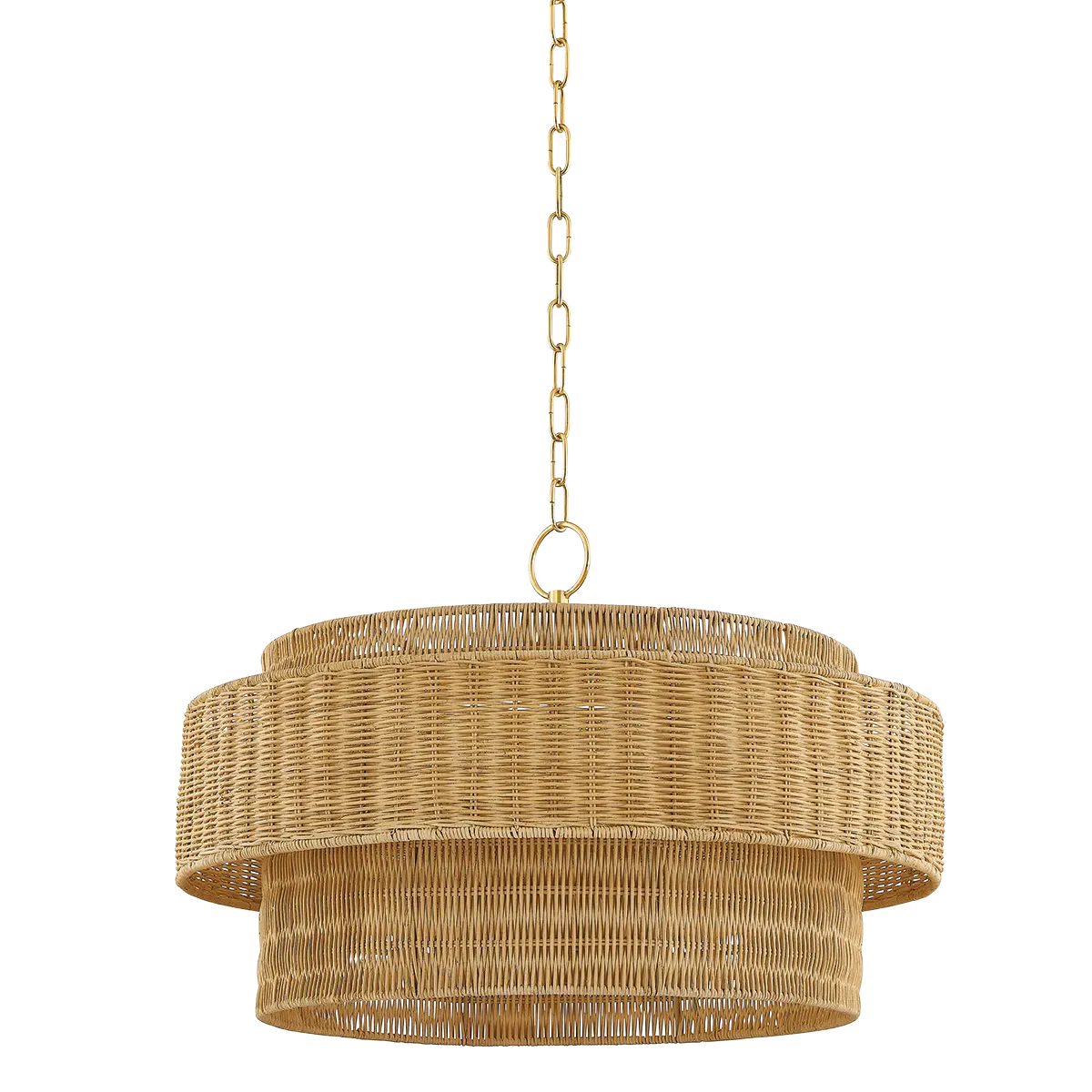 Savannah Coastal 4-Light Wicker Drum Pendant - Aged Brass product