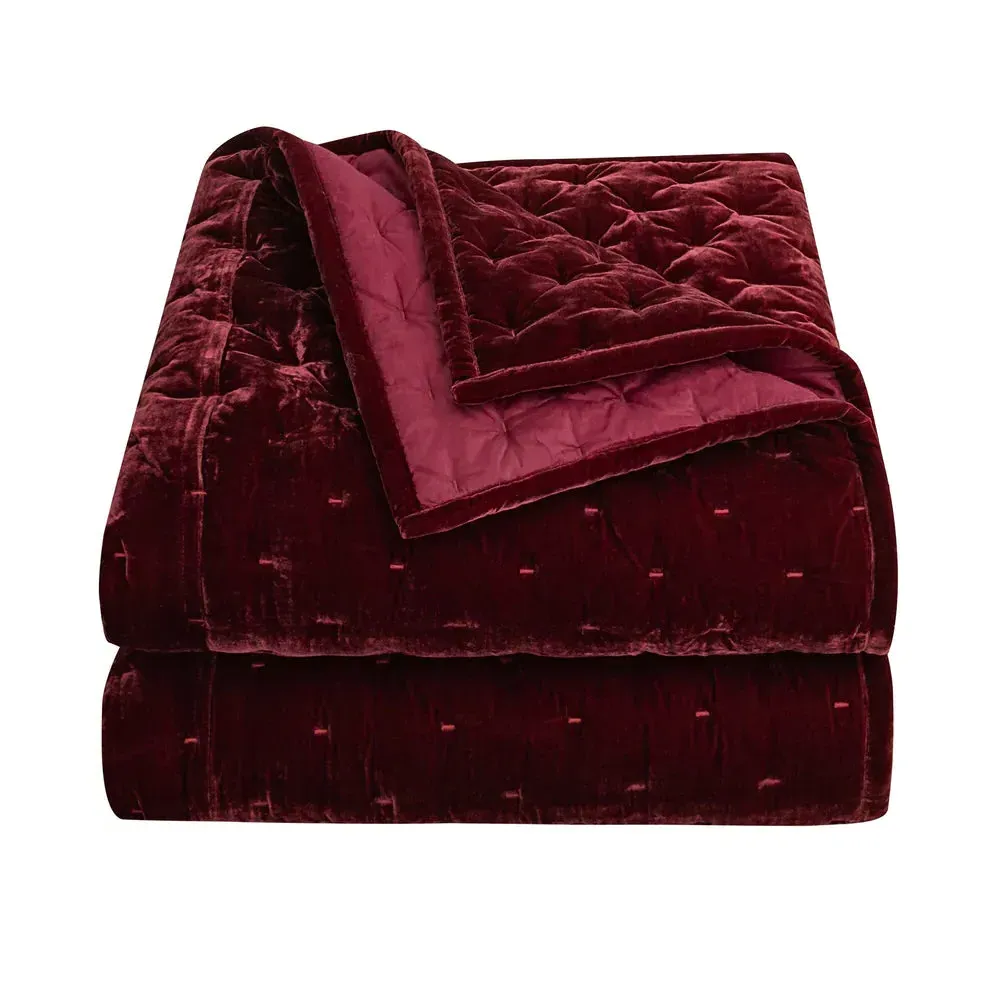 Sienna Faux Silk Velvet Quilt - Copper Garnet Red product