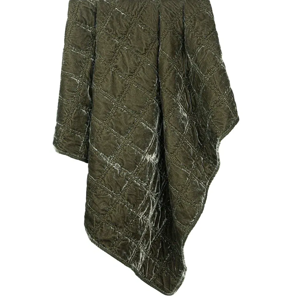 Sienna Faux Silk Velvet Throw Double Box Stitch - Fern Green product
