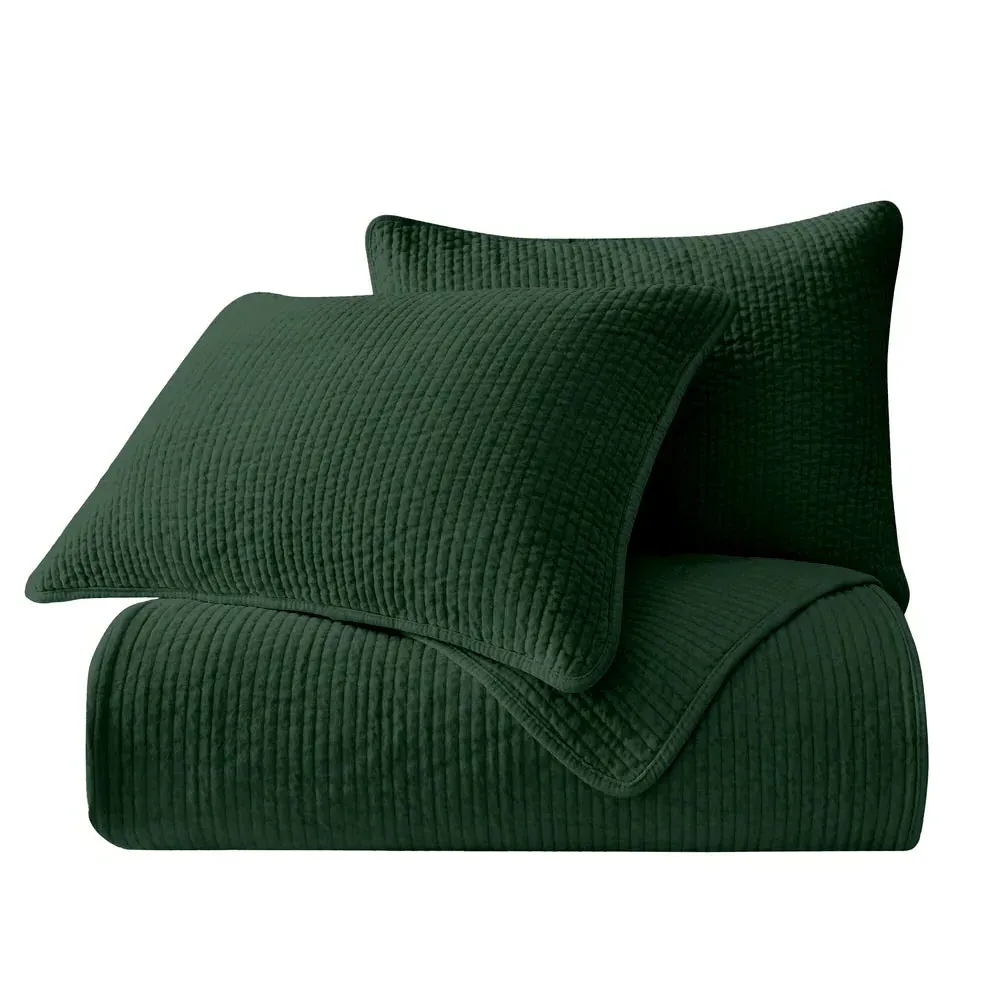 Stonewashed Cotton Velvet Quilt - Emerald, Cotton product