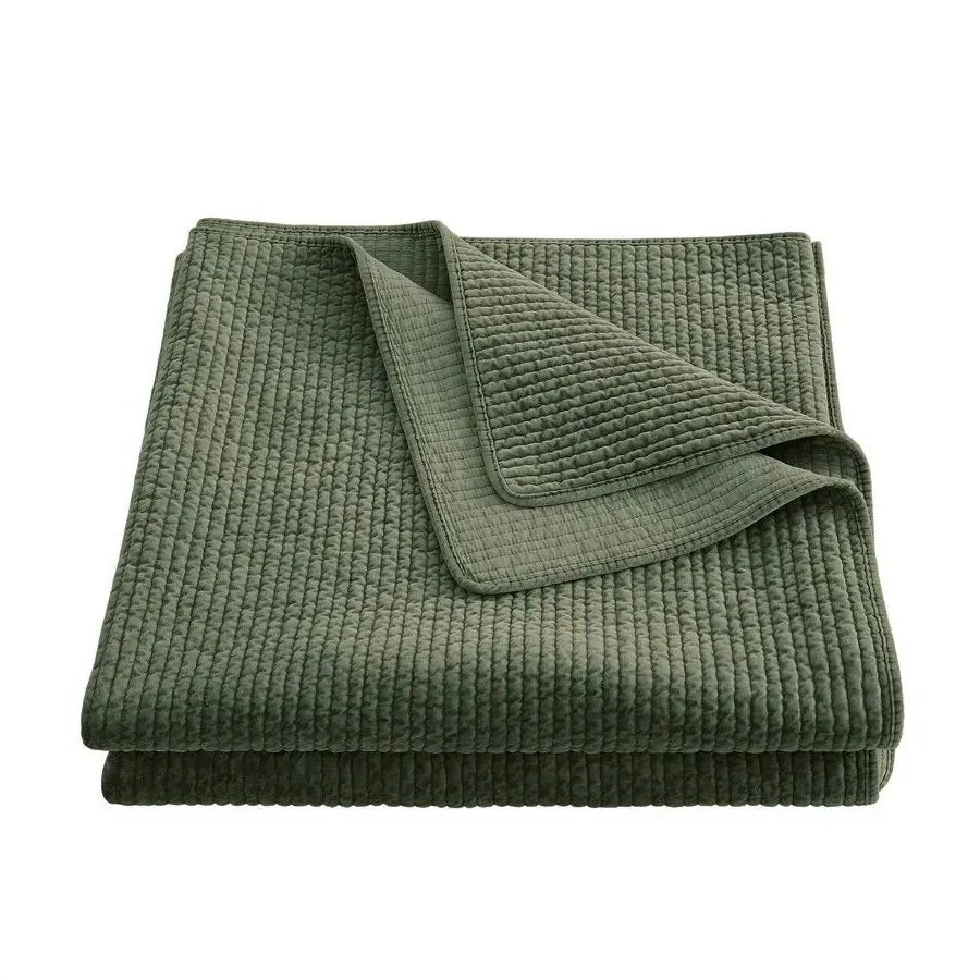 Stonewashed Cotton Velvet Quilt - Fern Green, Cotton product