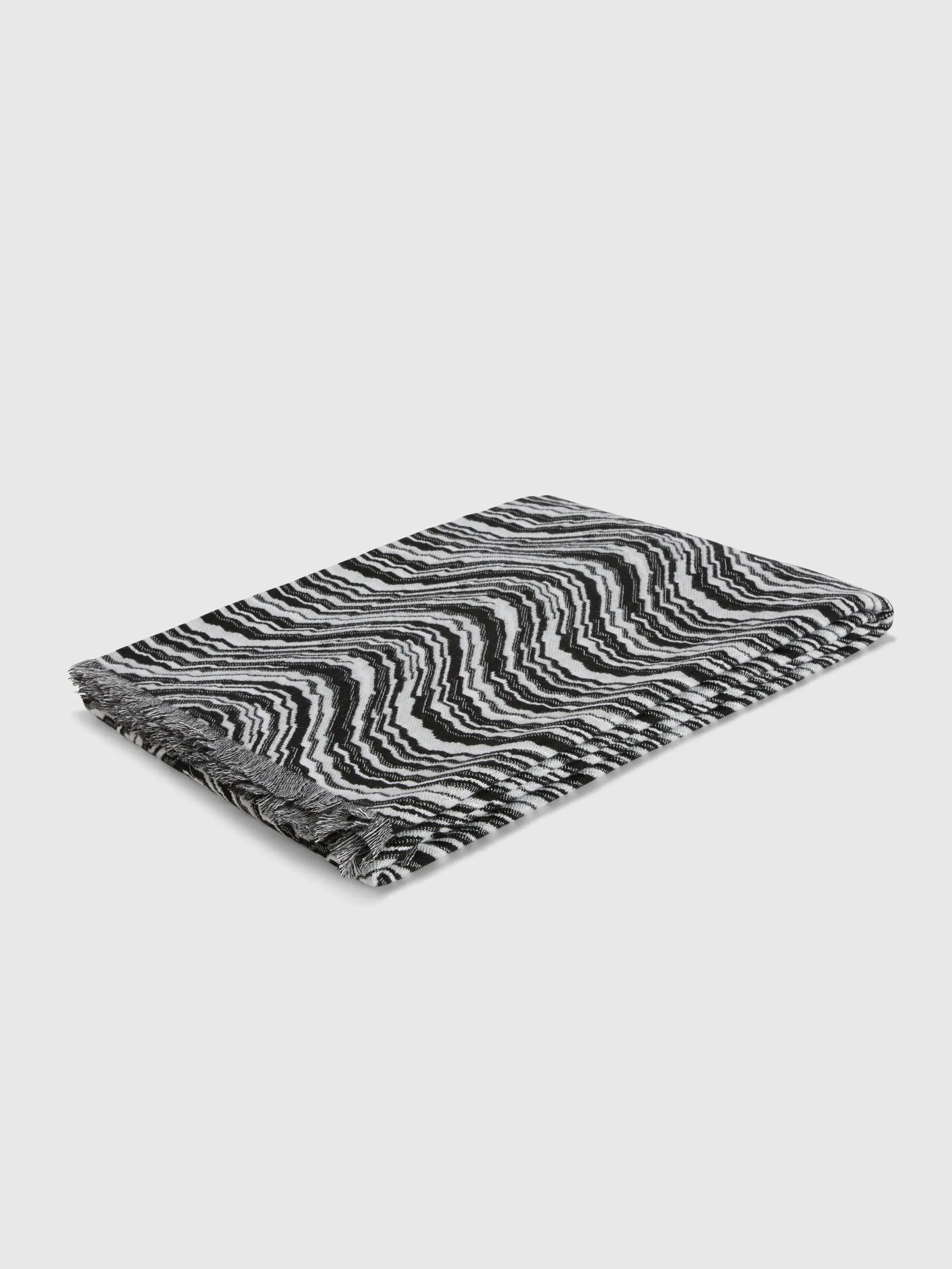Bormio Plaid Throw with Fringe - Black & White, Wool Blend product