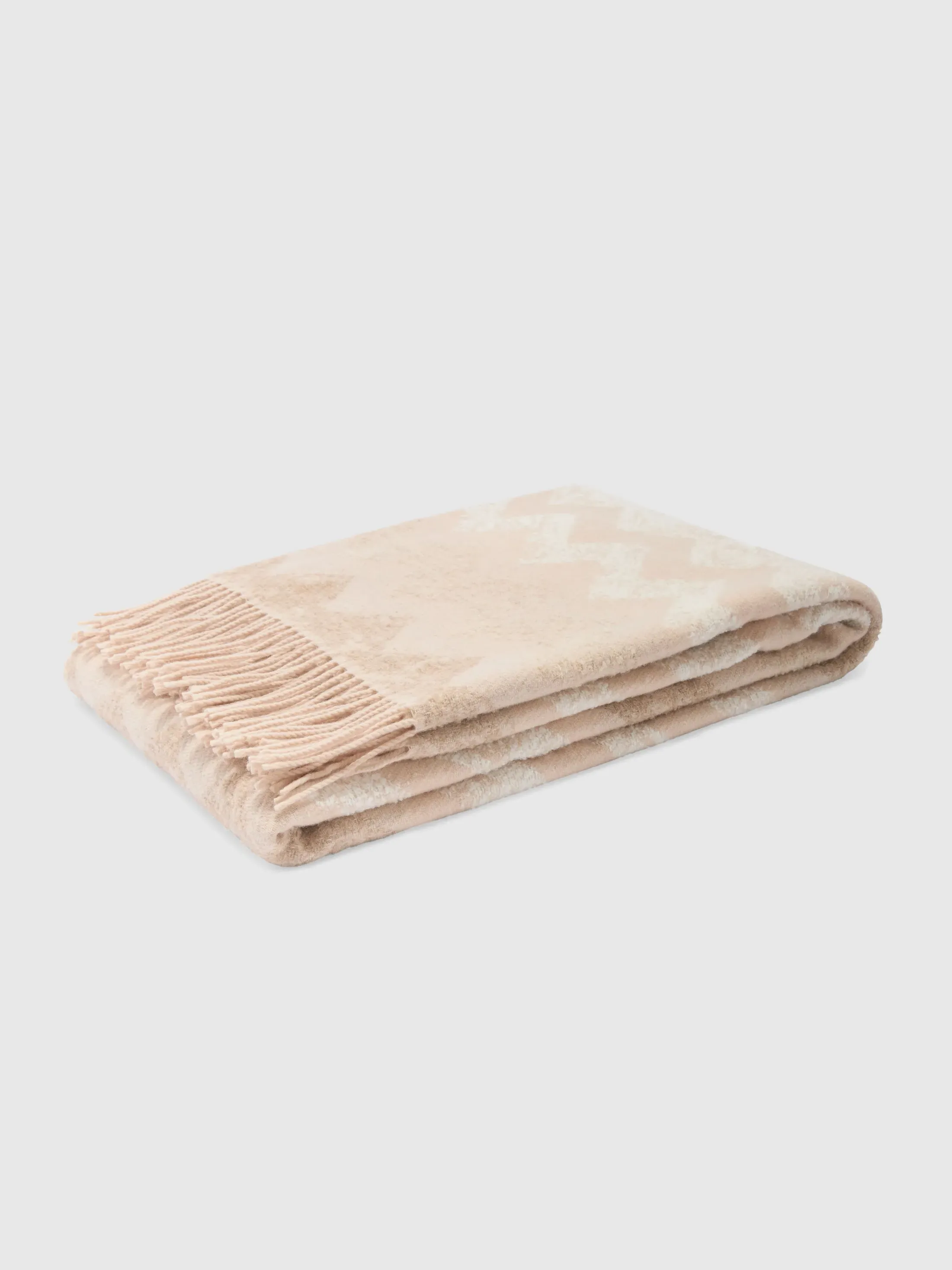 Gessetti Plaid Throw Blanket with Fringe - Beige, Wool Blend product