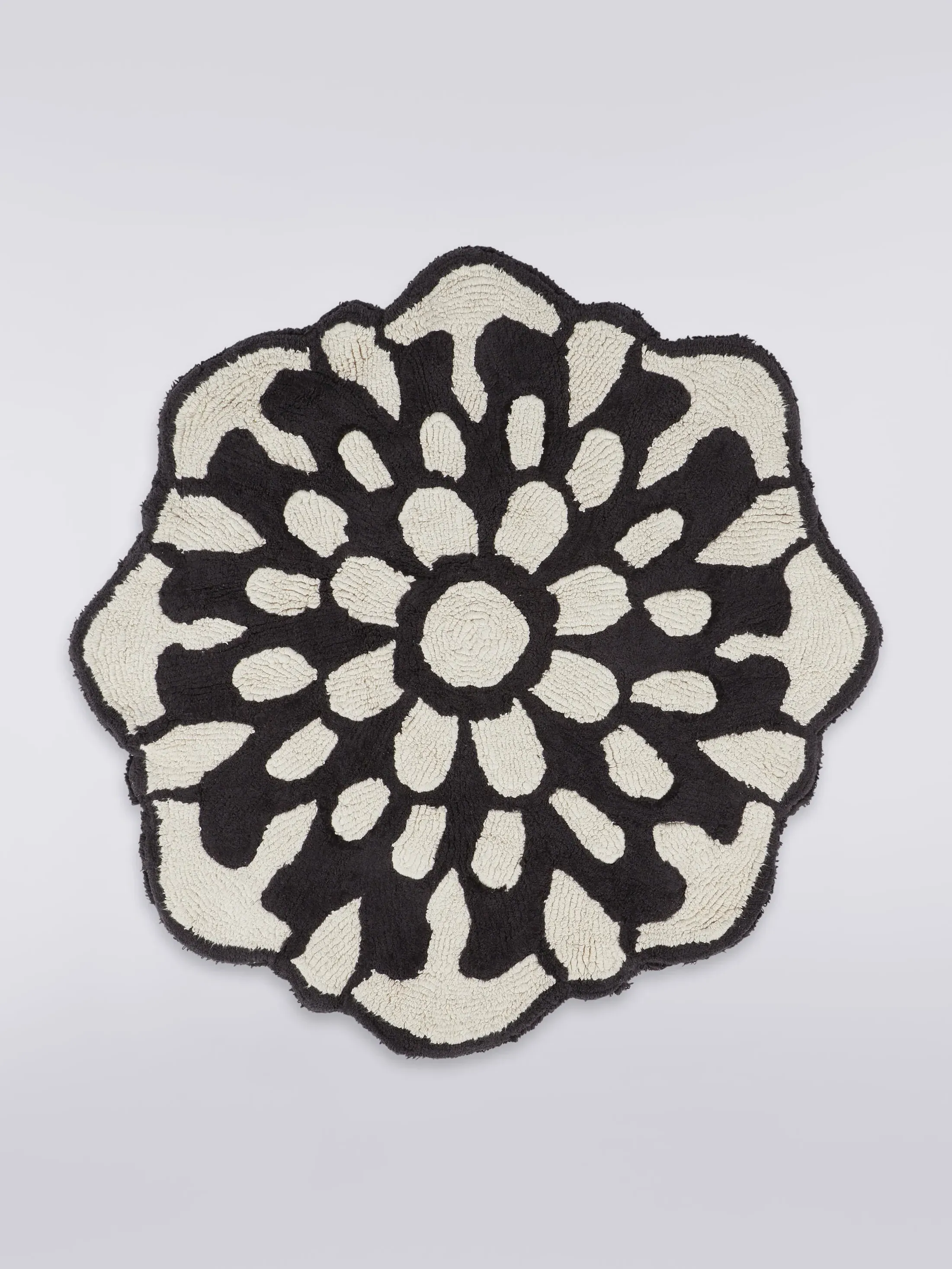 Otil Round Bath Mat Floral Pattern - Black & White, Cotton Terry product