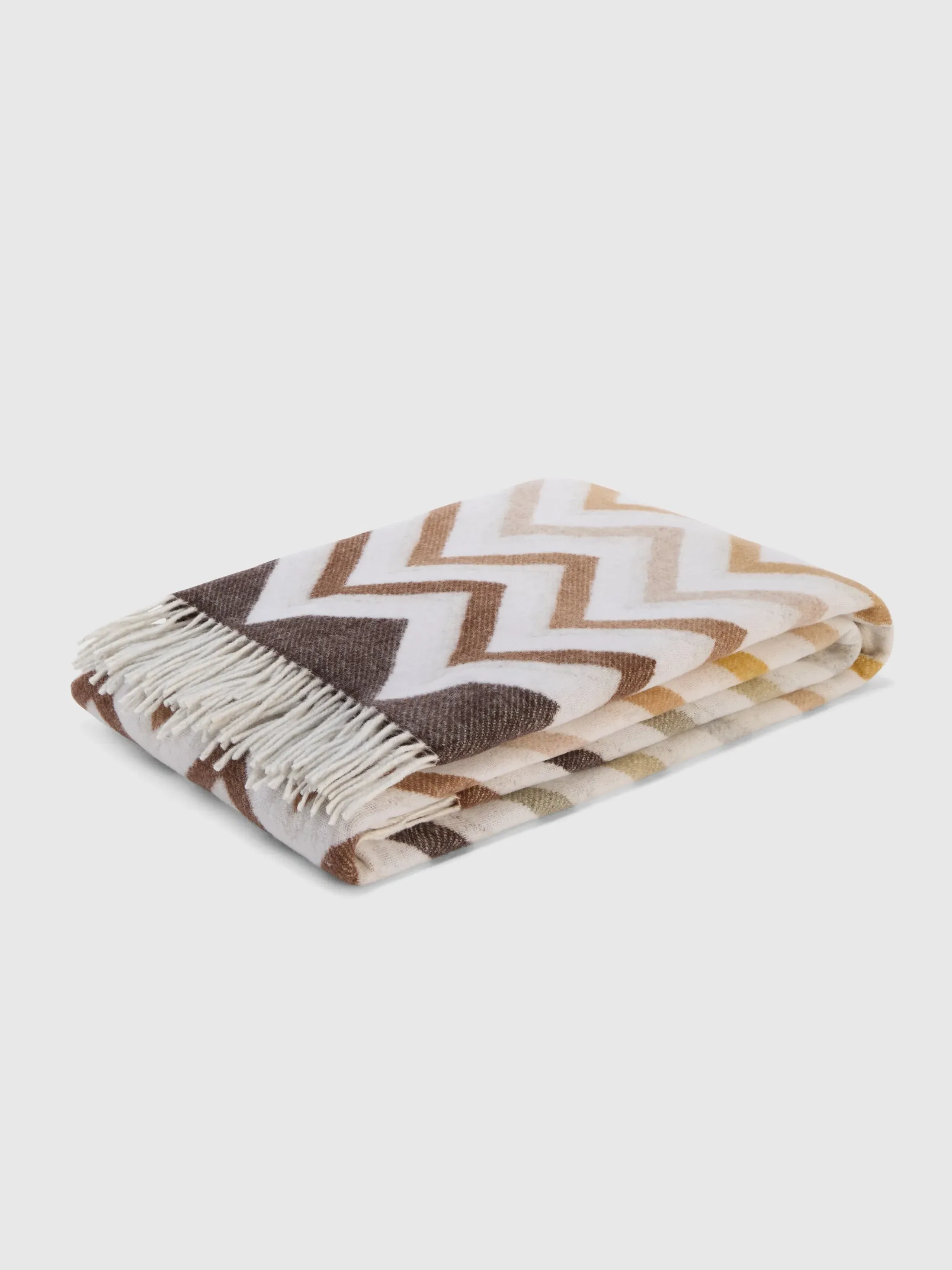 Watamu Throw Blanket Zigzag with Fringe - Beige, Wool Blend product