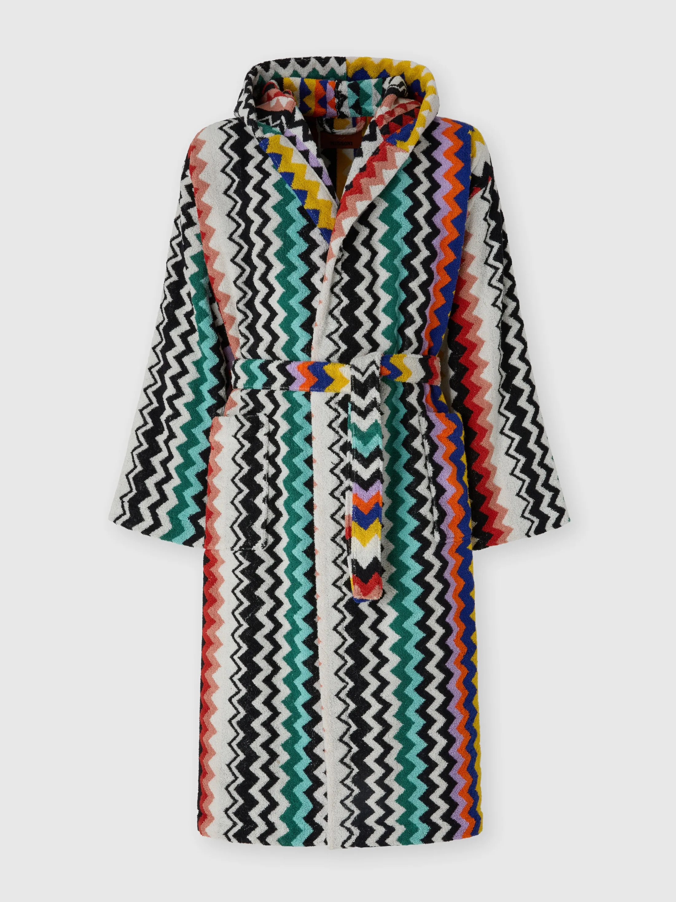 Zigzag Cotton Terry Bathrobe with Hood - Multicoloured product