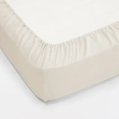 Flannel Cotton Double Fitted Sheet - Beige by Muji, image 2