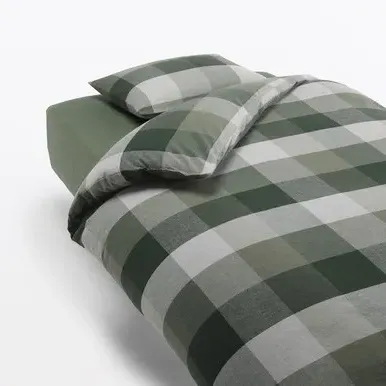 Flannel Cotton Pillowcase - Dark Charcoal Grey Check, Brushed Cotton by Muji, image 2