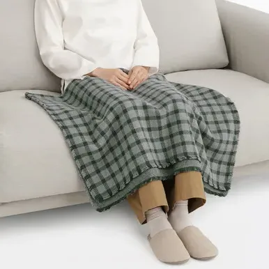 Flannel Cotton Throw - Dark Green Check, Cotton by Muji