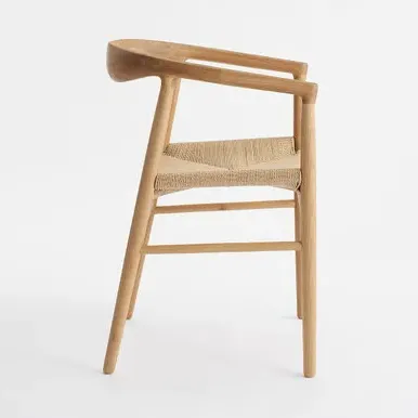 Solid Oak Dining Armchair with Paper Cord Seat - Oak by Muji, image 2